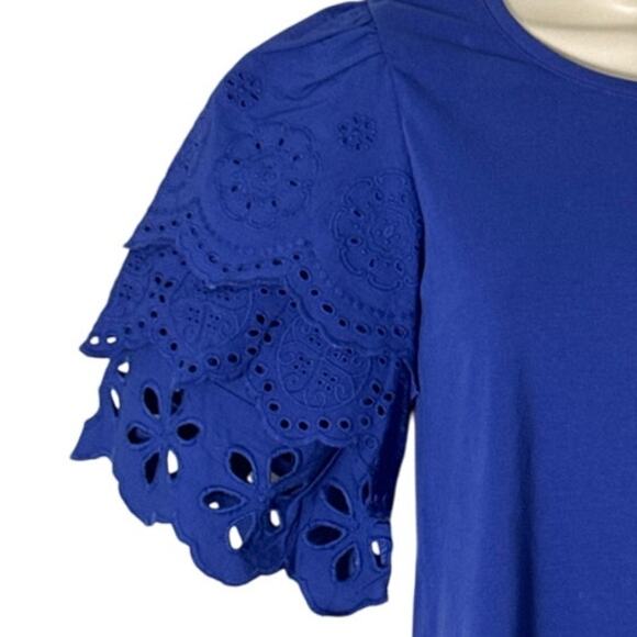 Chico's Royal Blue Embroidered Flutter Sleeve Blouse Size 0 (4-S) - Picture 6 of 6